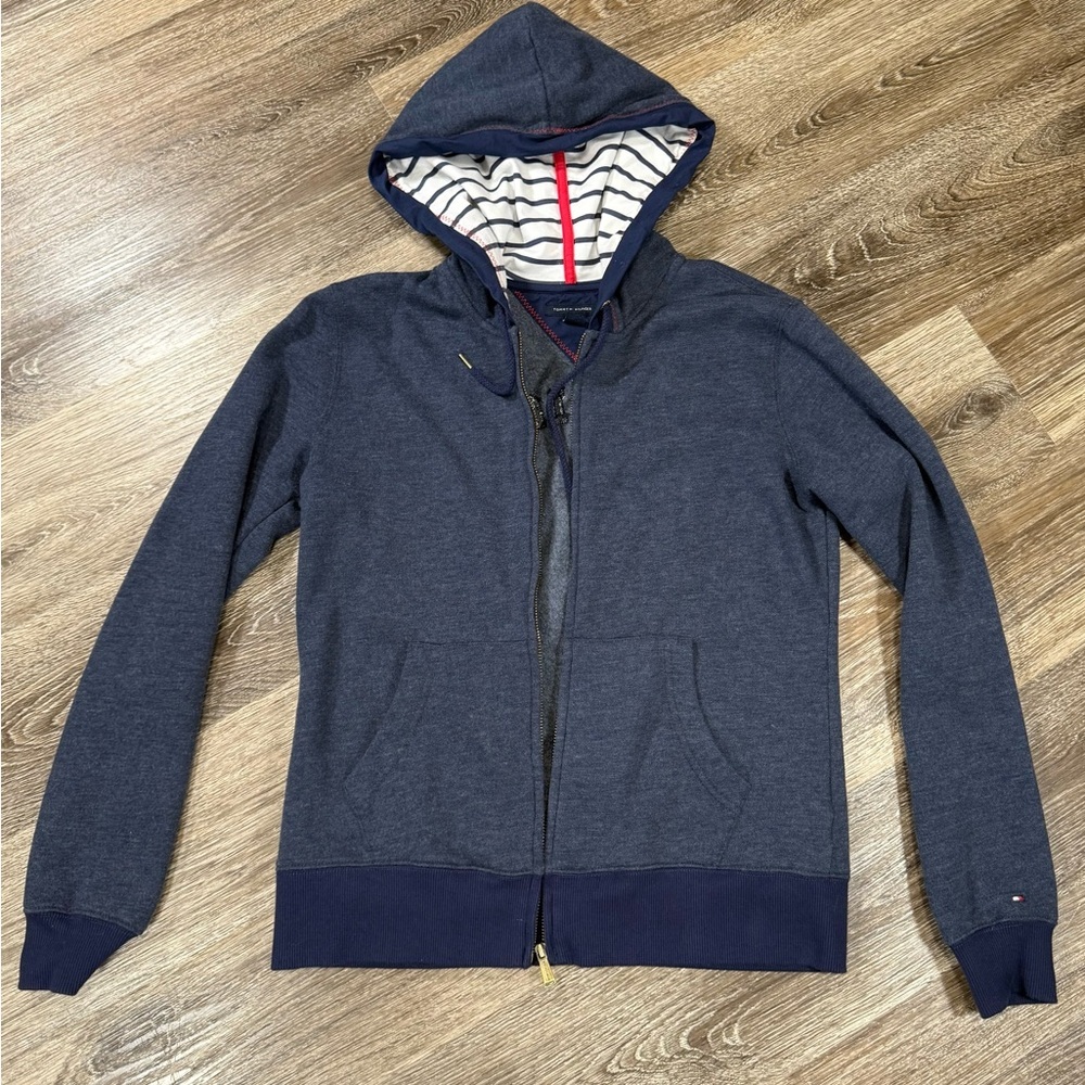 Tommy Hilfiger Navy Hoodie Jacket Y2K style Preppy sz:S/P